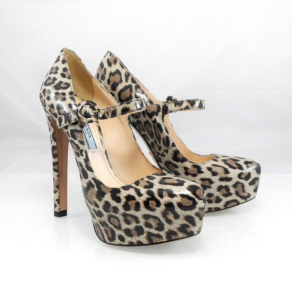NIB$790 PRADA Vintage Collection Mary Jane Leopard Print Platform Pump Heels 36